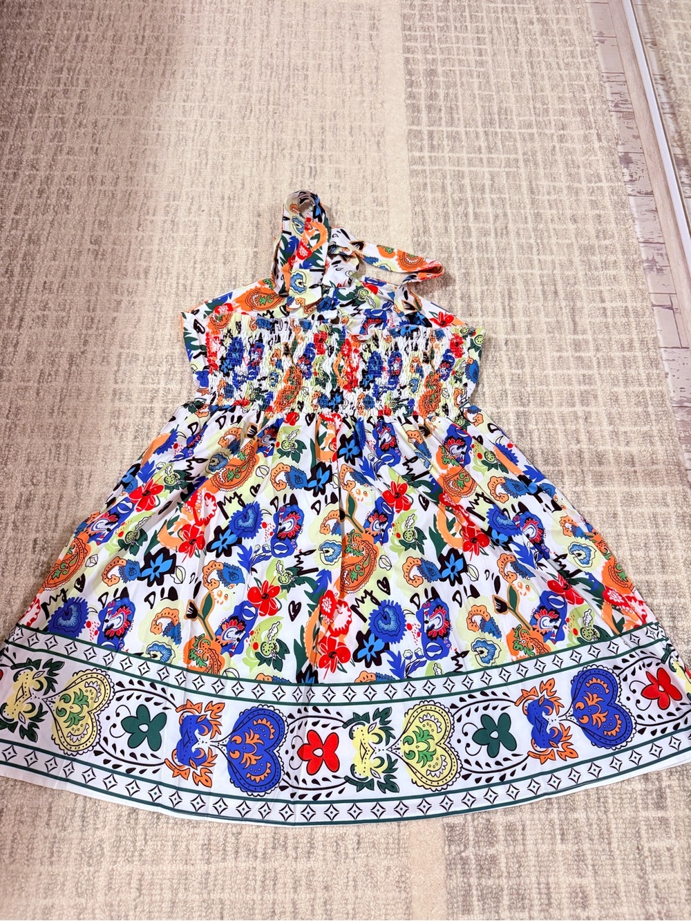 Girls White Multicolor Floral Halter Dress